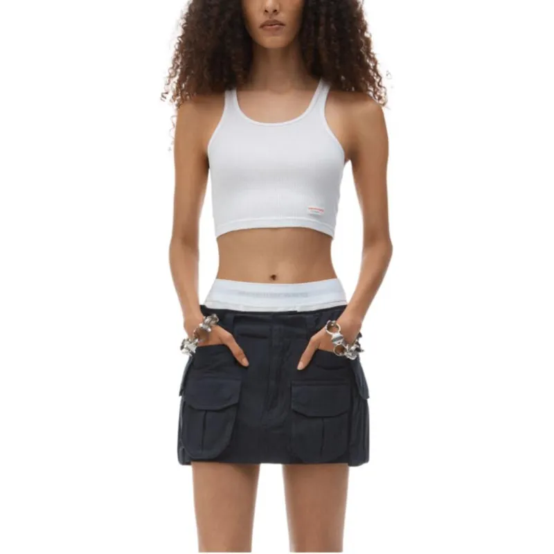 Alexander Wang Logo Elastic Pre Styled Cargo Skirt Asphalt-2