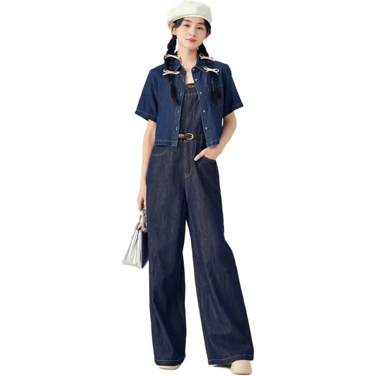 ZIHAN Overalls Women's Dark Denim Blue-5