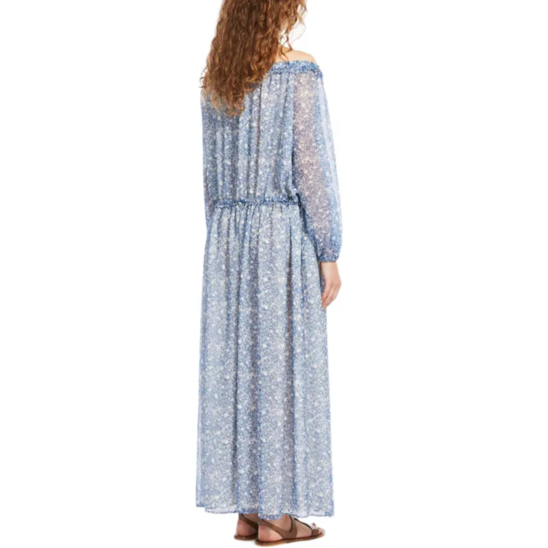 WEEKEND MaxMara Enza Collection Patterned Georgette Dress Long Sleeved Dress Women's Cornflower Blue-3