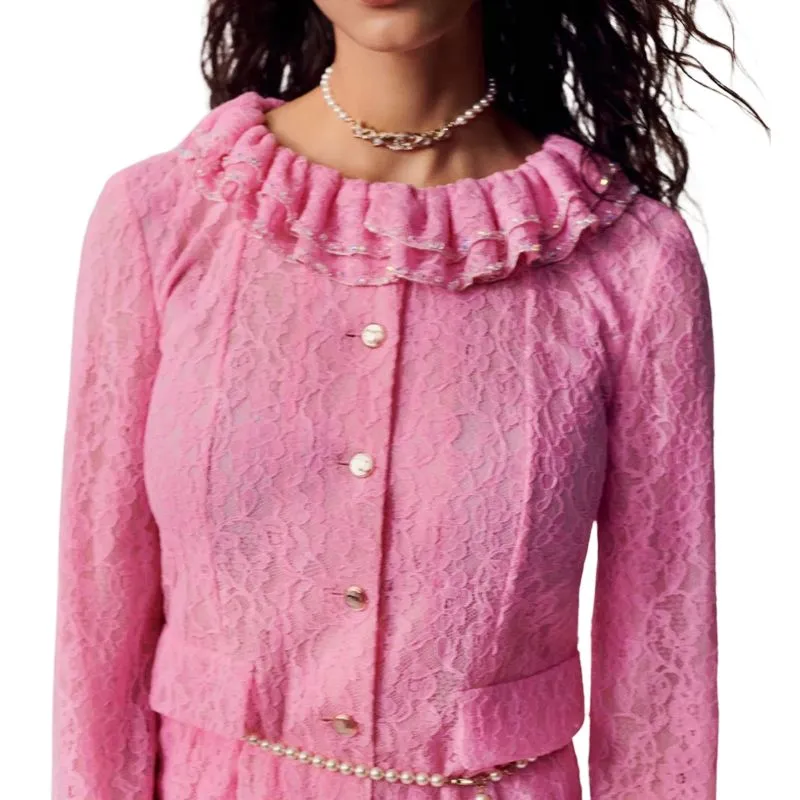 CHANEL Long-Sleeved Dresses Women's Pink-3