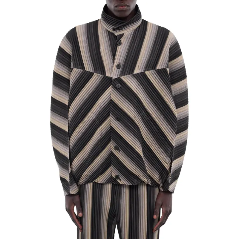 Homme Plissé Issey Miyake Striped Button Up Pleated Jacket-3