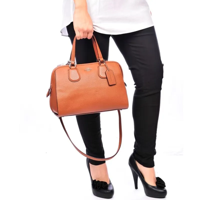 COACH Leather Tote Bag, Shopping Bag, Handbag Women's Orange-12
