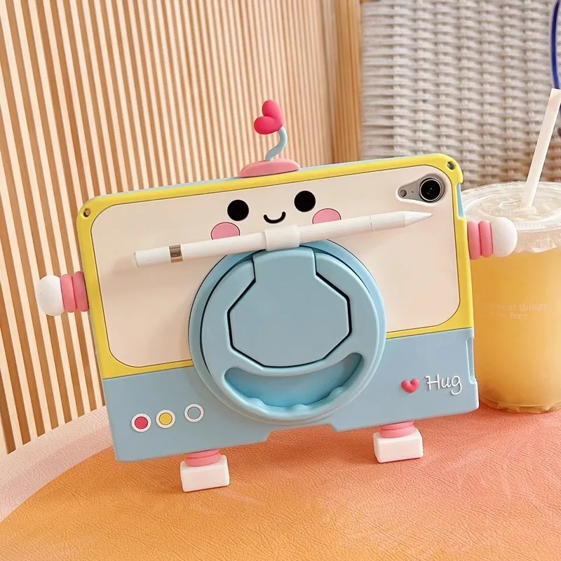 Wei Xin Cartoon Robot Rotating Stand Compatibility With IPad Pro/Air 5/Mini 6/7/11 Tablet Protective Cases-1