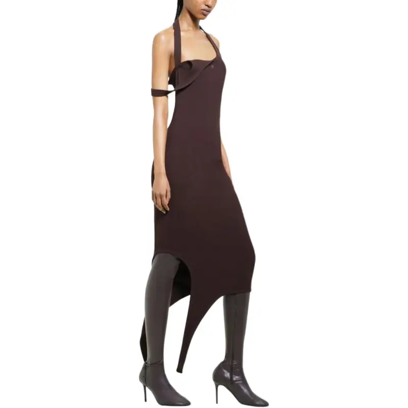 Courrèges Undressed Rib Knit Long Dress 'Chocolate'-3