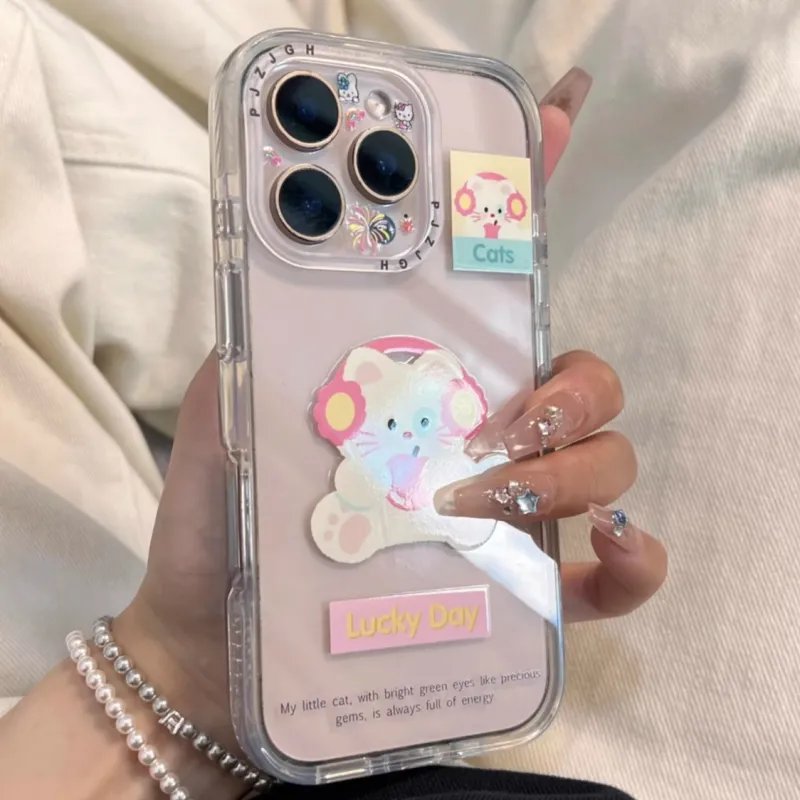 Wei Xin Acrylic Material Apple Headphone Kitten Phone Cases Compatible With IPhone 16/15 Pro Max/Apple 13/14 Pro/Max-5