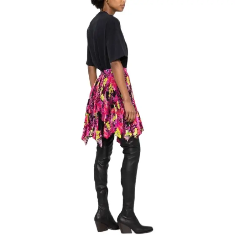 VERSACE Floral Printed Asymmetric Pleated Skirt-4