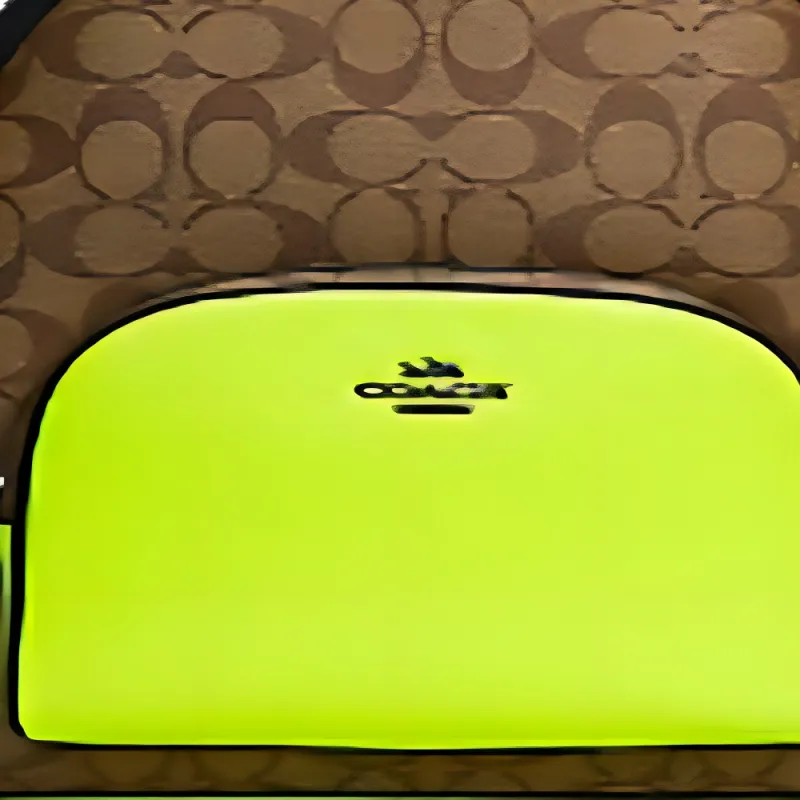 COACH Court Canvas With Leather Backpack Large Size Women's Brown & Neon Yellow Multicolor-3