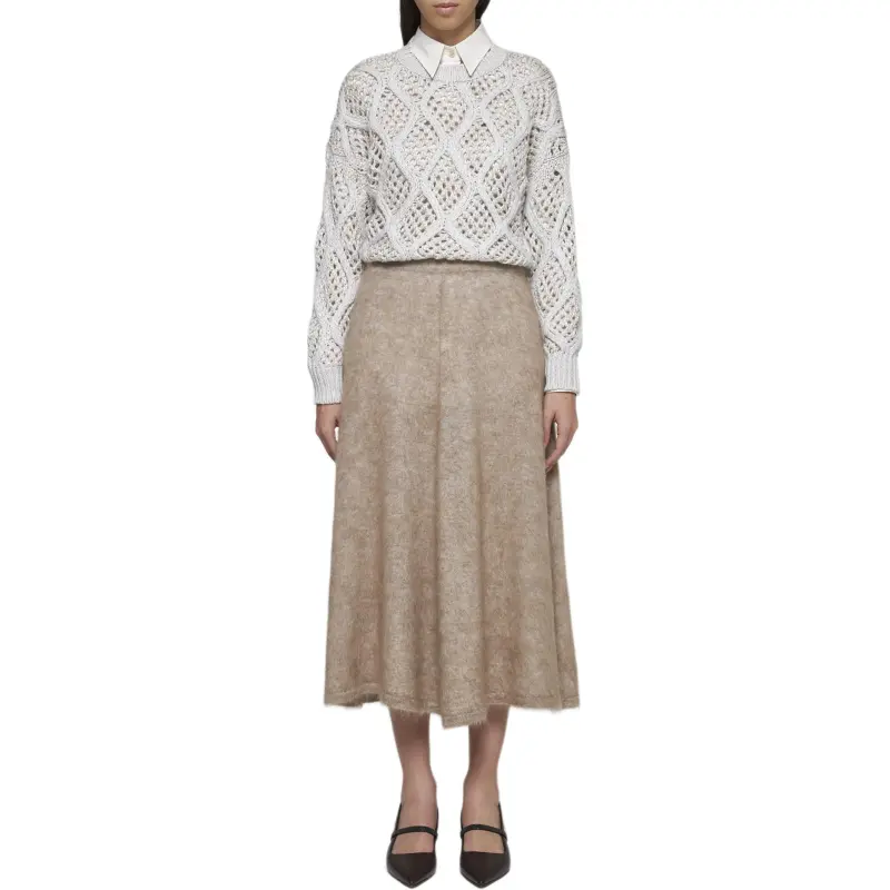 Brunello Cucinelli Elastic Waistband Flared Midi Skirt-1