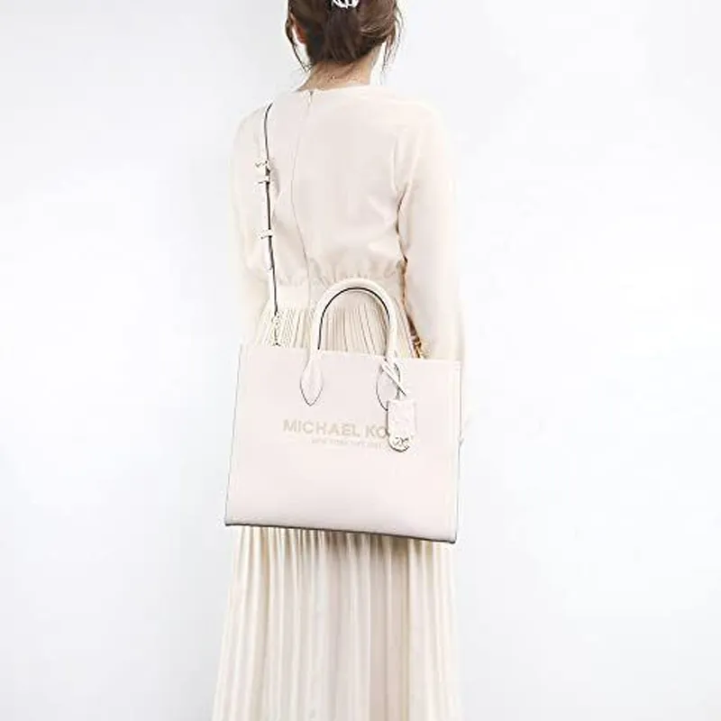 MICHAEL KORS Mirella Cow Leather Tote Bag, Shopping Bag, Shoulder Bag, Portable Women's Cream White-3