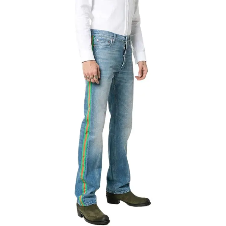 GUCCI Web Trim Embellished Straight Jeans-4