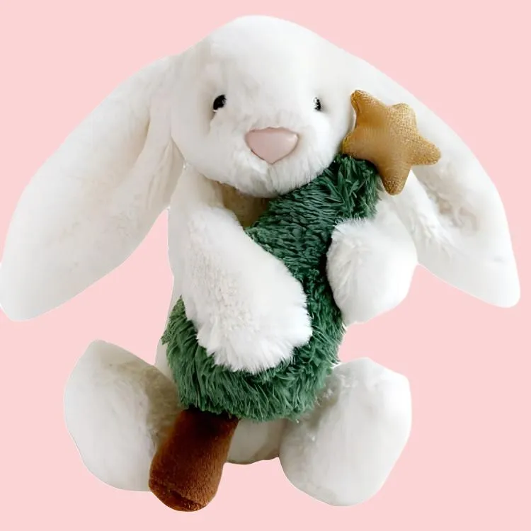 JELLYCAT Bashful Bunny With Christmas Tree Plush Toy-3