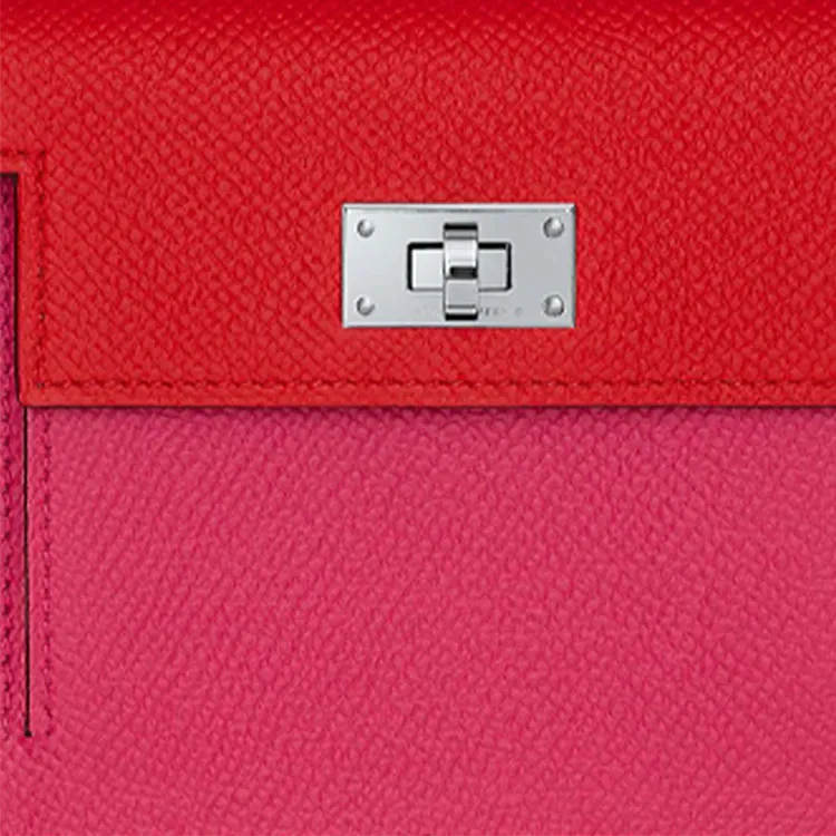HERMES Kelly Pocket Cow Leather Wallet Women's Bright Pink/Shansiba Island Blue-4
