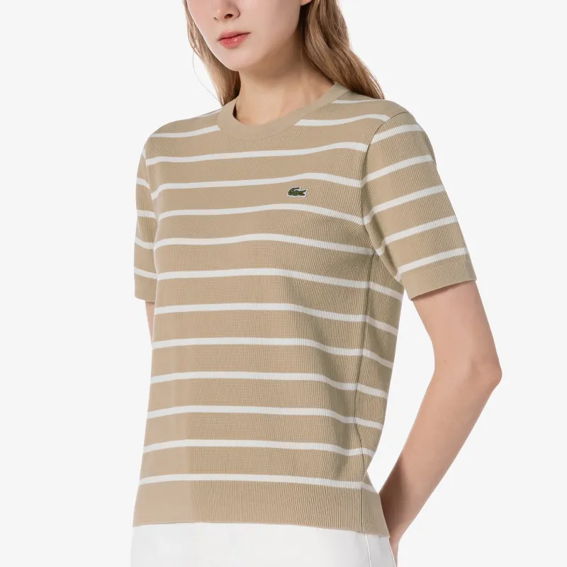 LACOSTE T Shirt Women's Brown White-3