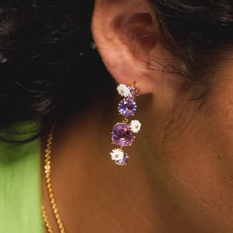 LES NEREIDES Gold Plated Brass, Enamel, Glass Earrings Women's Purple-2