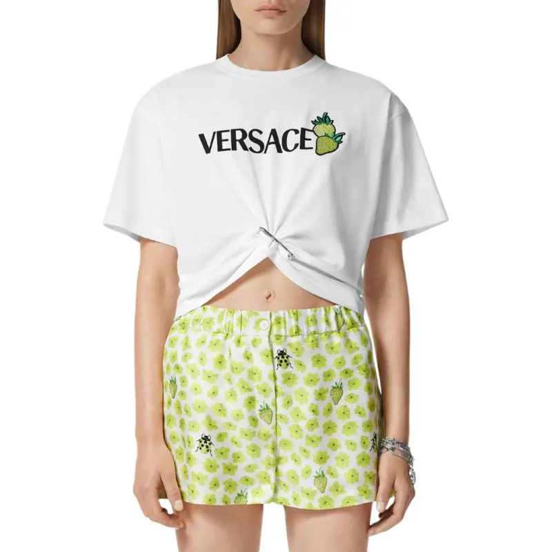 VERSACE Strawberry Motif Safety Pin Detailed T Shirt-2