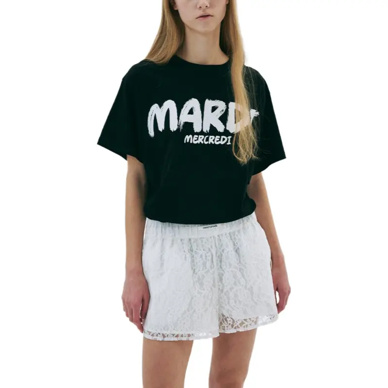 MARDI MERCREDI T Shirt Women's Black/White Korean Style-4