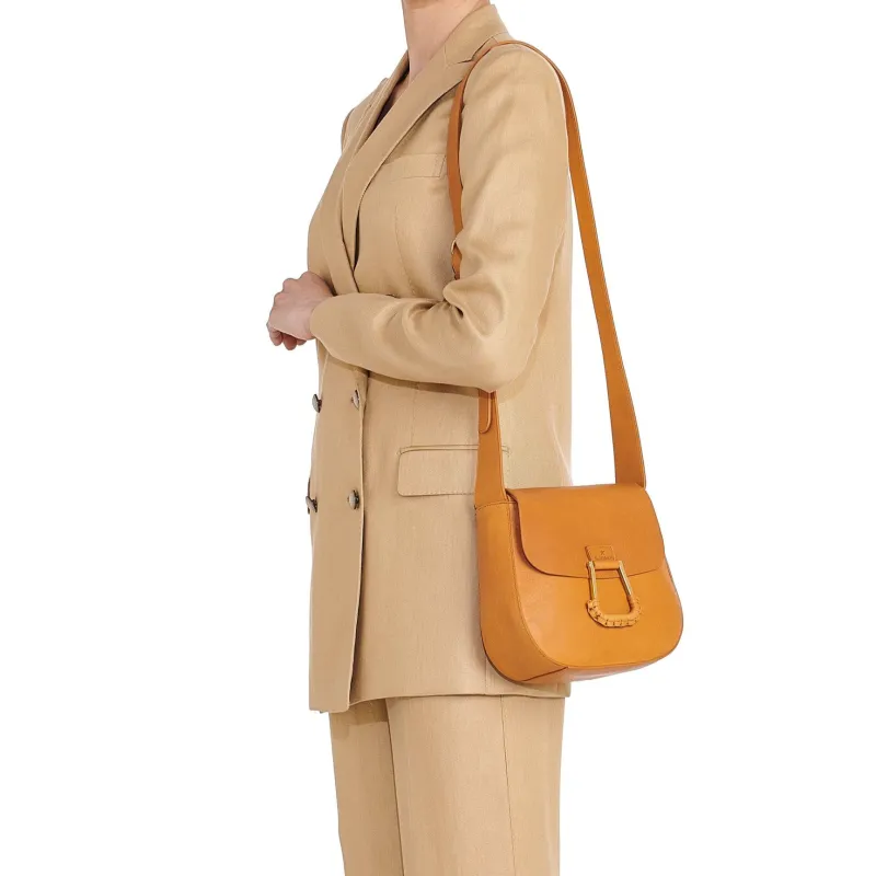 Il Bisonte Calfskin Saddle Bag Crossbody Shoulder Bag Women's Natural-3