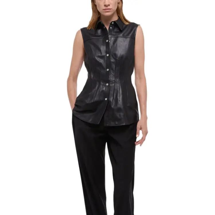 Helmut Lang Leather Waisted Dart Shirt-4