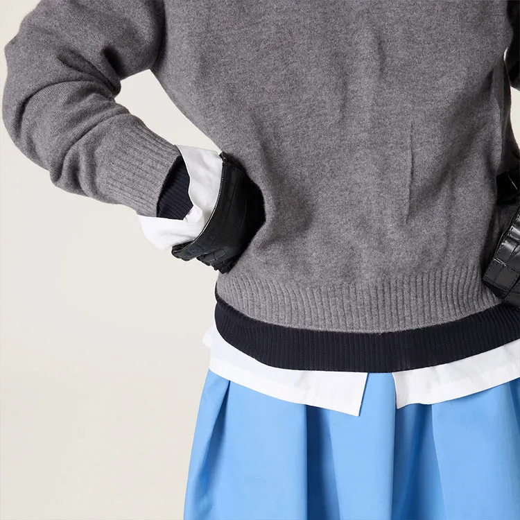 MIU MIU Silk Cashmere V Neck Sweater Grigio Blu-3