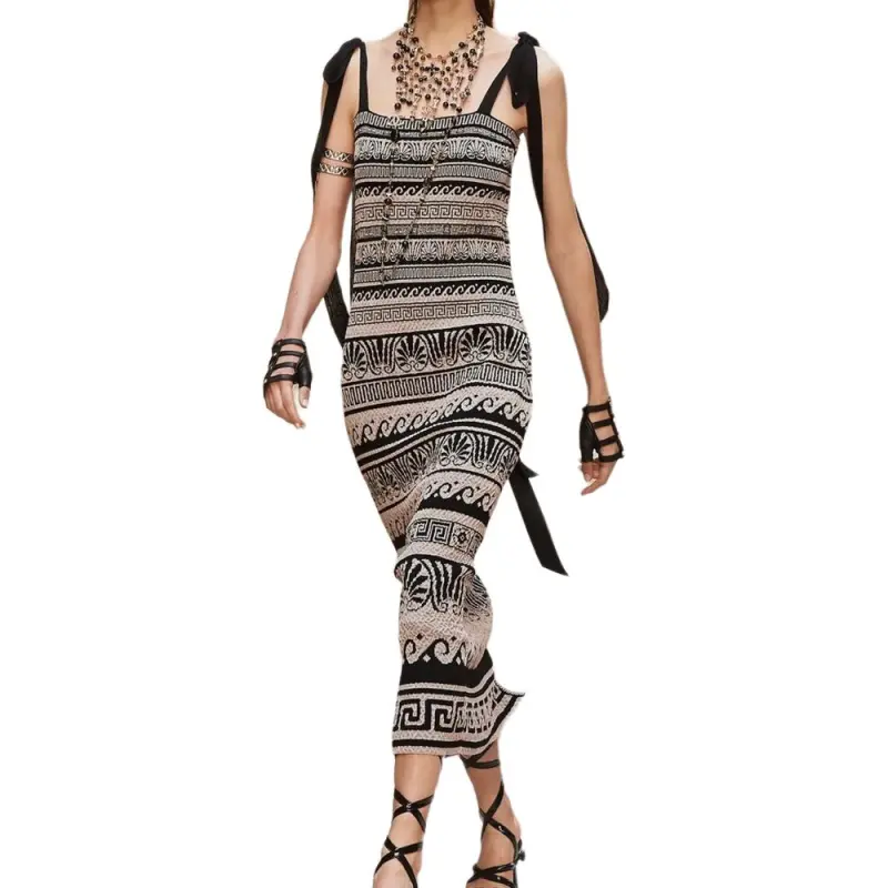 CHANEL Slip Dress Women's Black White-2