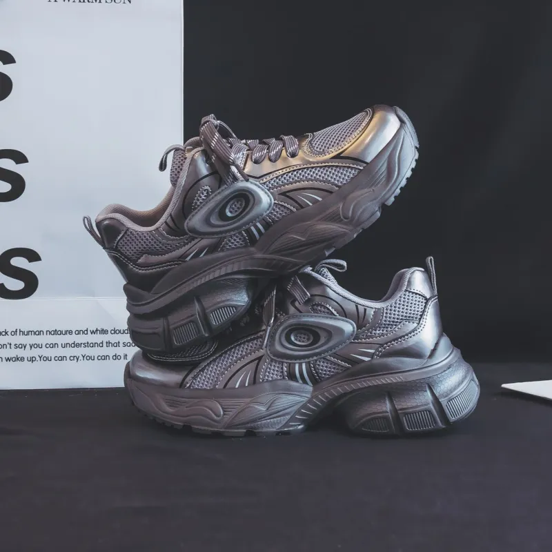 Warrior Height Increasing Wear Resistant Slip Resistant Low Top Chunky Sneakers Women's-17
