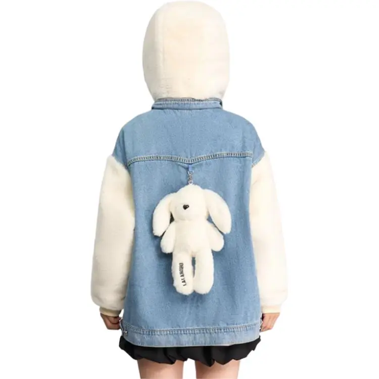 LALABOBO Velvet feel Coat Women's Medium Blue White-4