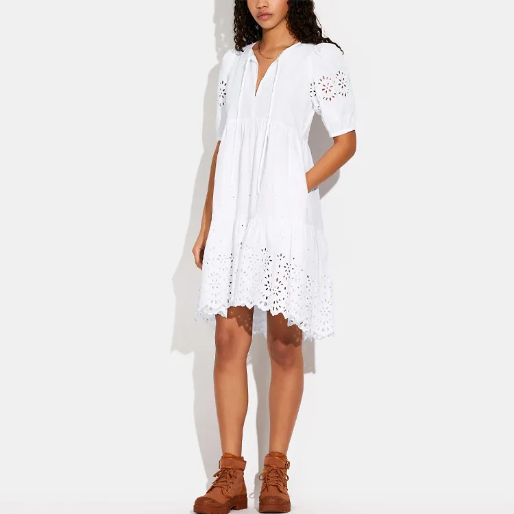 COACH Short Sleeved Dresses Women's White-1