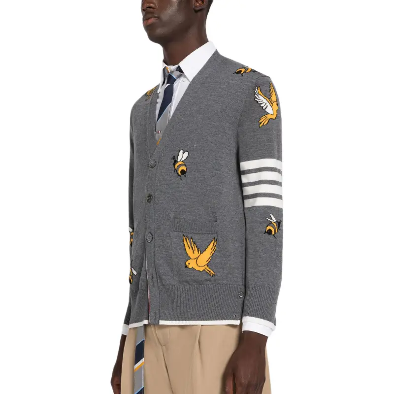THOM BROWNE 4 Bar Striped Buttoned Cardigan-2