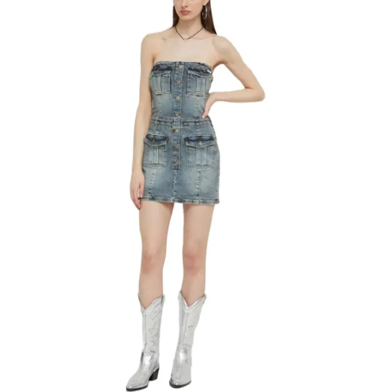 GUESS Sleeveless Dress Women's Denim Blue-2