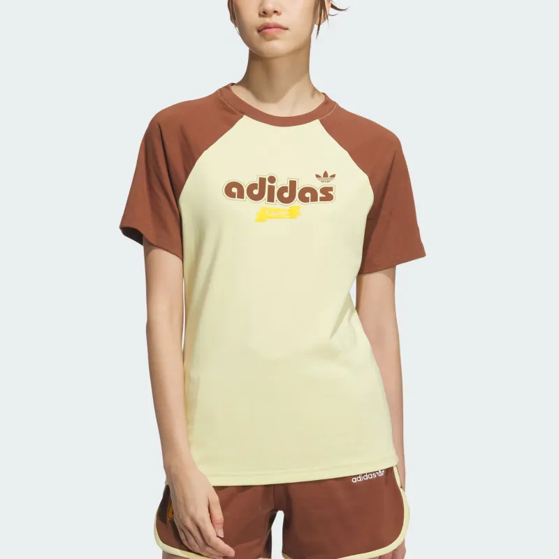 Adidas Originals RETRO Raglan Sleeve T Shirt Women's Powder Yellow/Soft Brown-3