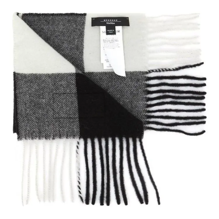 MaxMara Virgin Wool Knit Scarves Unisex Black White-2