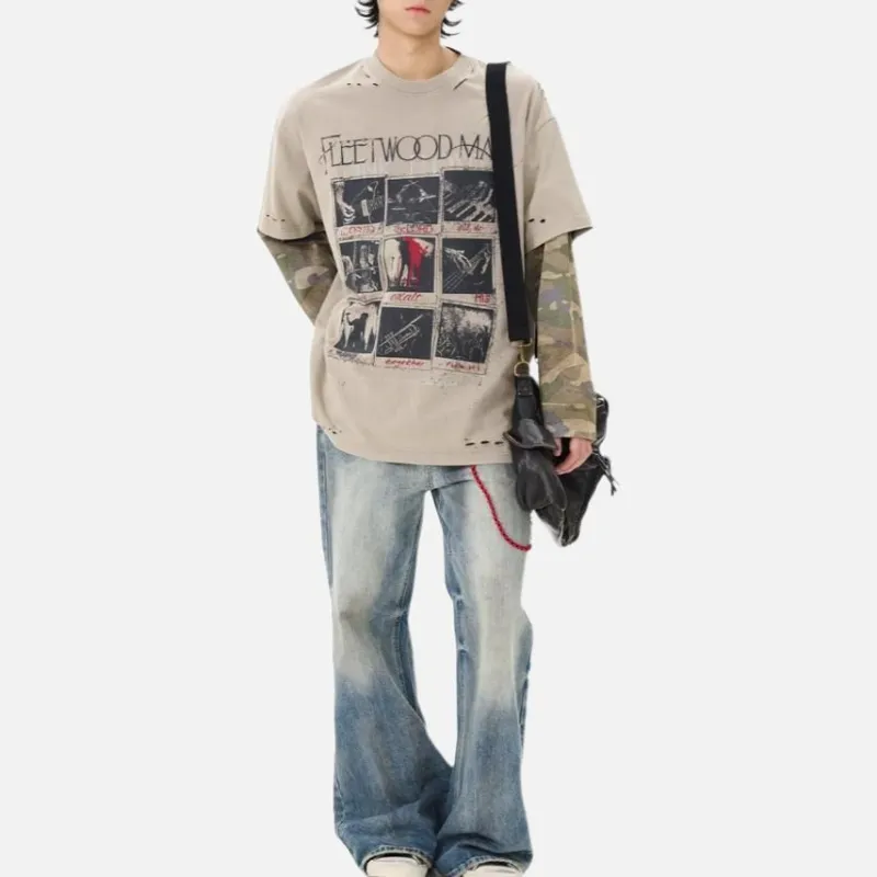 WLNEXT T Shirts Handsome High Quality Camouflage Stitched Tops Tide Unisex Khaki-3