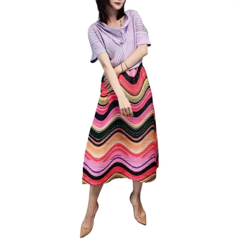PLEATS PLEASE ISSEY MIYAKE FW22 Casual Long Skirts Women's Pink-3