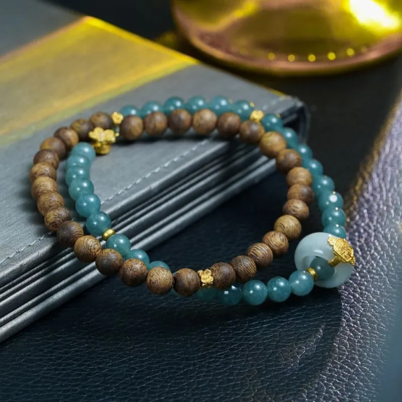 Many Blessings Natural, Unoptimized, Genuine Green Kyara Agarwood Double Wrap Beaded Bracelet/Agarwood Necklace Unisex-3