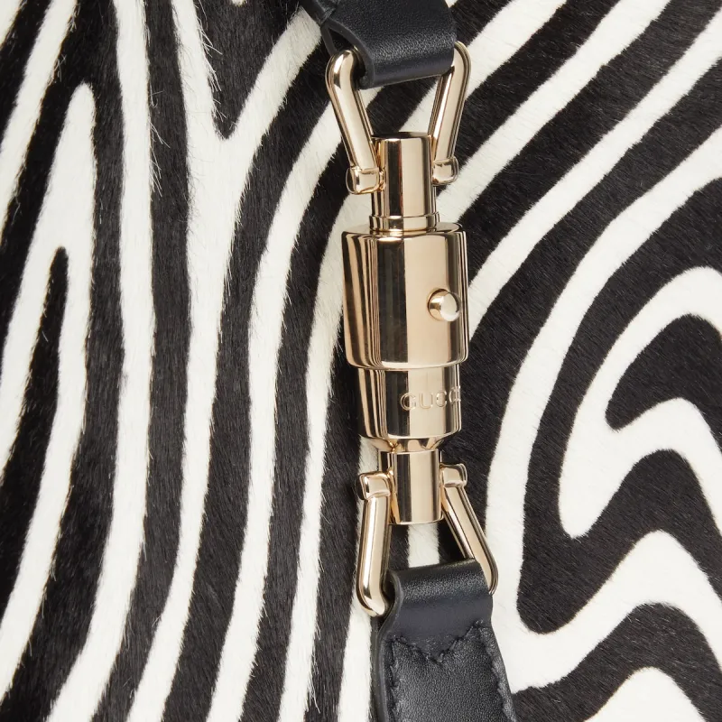 GUCCI Jackie 1961 Calf Hair Handbag, Shoulder Bag Trumpets Women's Black & White-7