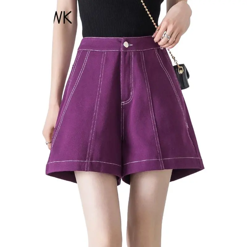 You Cow Me Pants Denim Shorts Women's Grape Purple-4