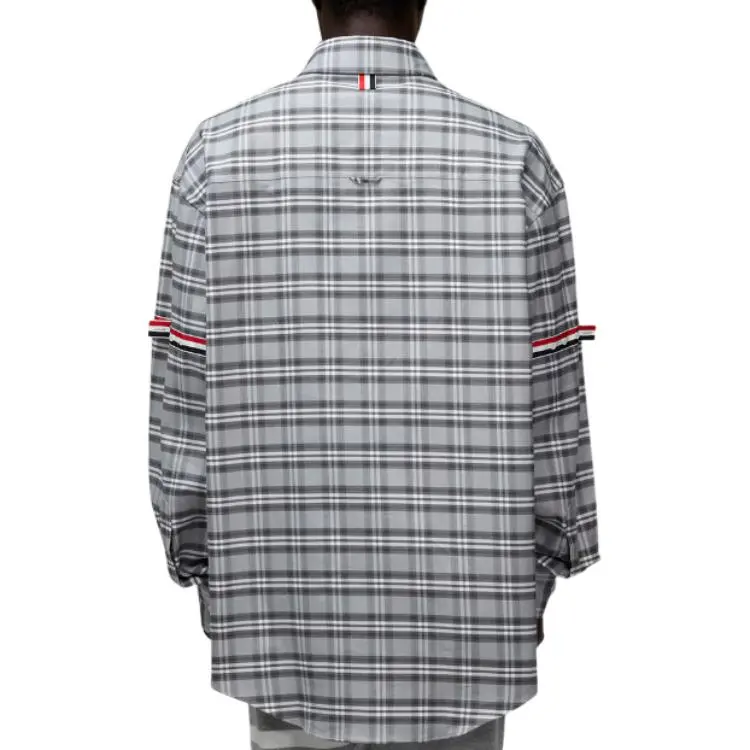 THOM BROWNE Prince Of Wales Check Twill Armband Oversized Shirt-4