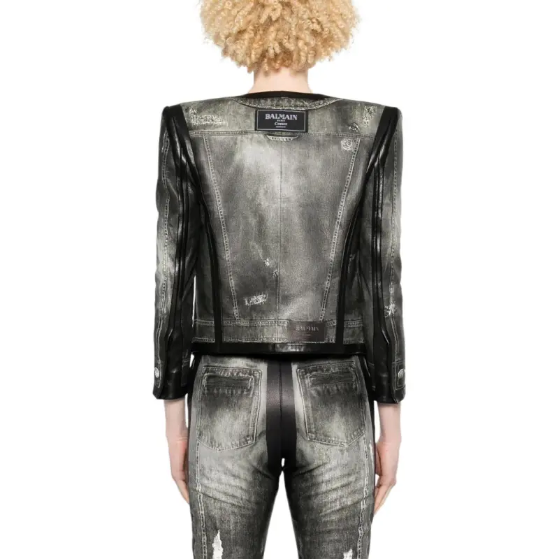 BALMAIN Denim print Leather Jacket-2