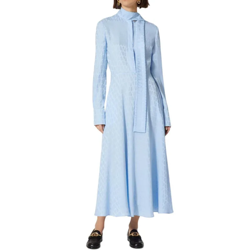 Valentino MIDI DRESS IN TOILE ICONOGRAPHE JACQUARD SILK Long Sleeved Dress Women's Iris Purple-1