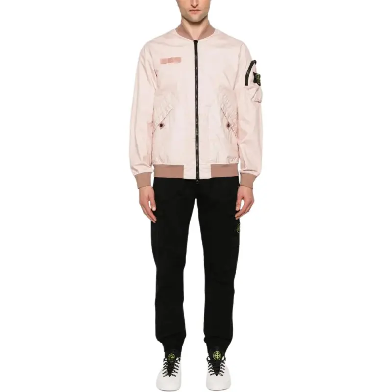 STONE ISLAND Logo Patch Zip Up Bomber Jacket-1
