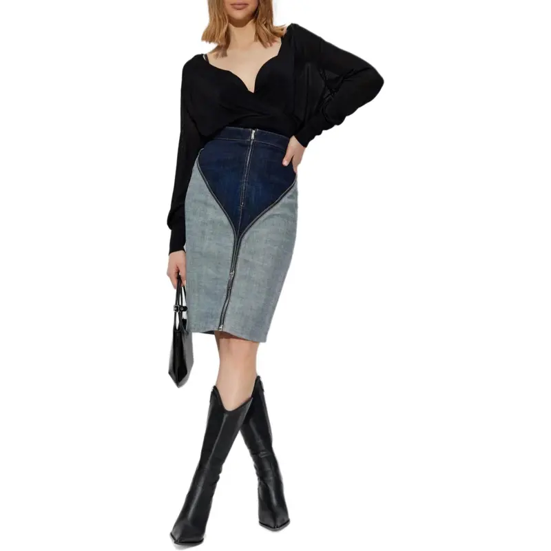 DSQUARED 2 Urban Wash Upside Midi Denim Skirt-2