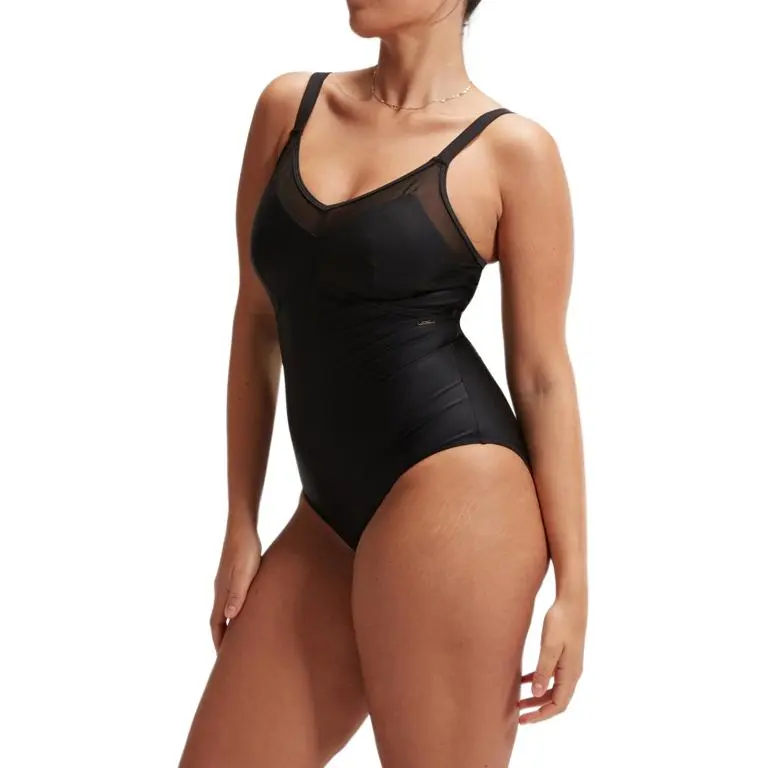 Speedo Shaping Mesh Detail Swimsuit Blue One-piece Swimsuit Women's Black-1