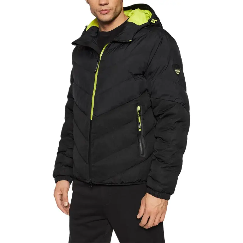 EMPORIO ARMANI FW21 Solid Color Hooded Puffer Jacket Men's Black-2