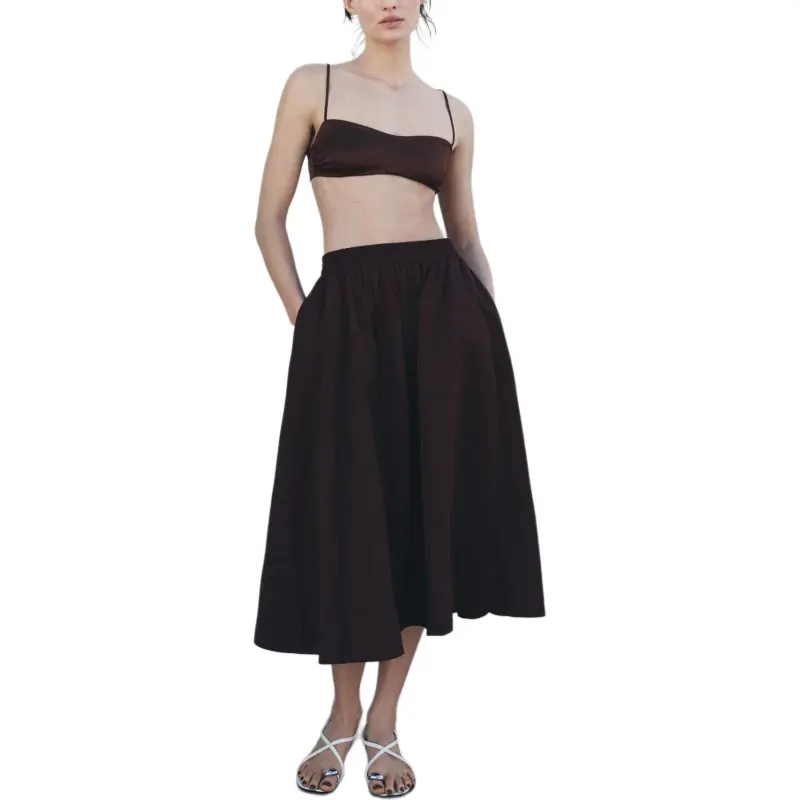 ZARA ZW Series Casual Long Skirt Women's Dark Red Color-2