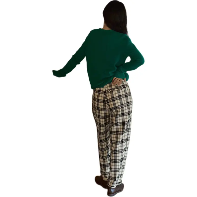 SOLIGHTER Casual Pants Women's Black White Plaid-1