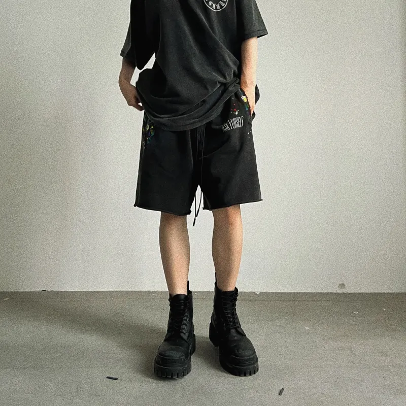 Askyurself Casual Shorts Unisex Washed Black-3