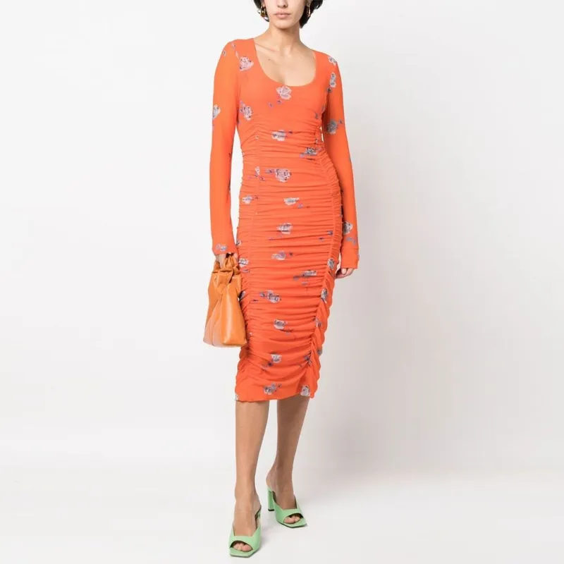 GANNI Long Sleeved Dresses Women's Orange-1