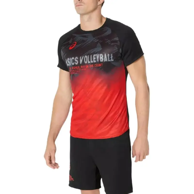 Asics T Shirts Men Black Red-2