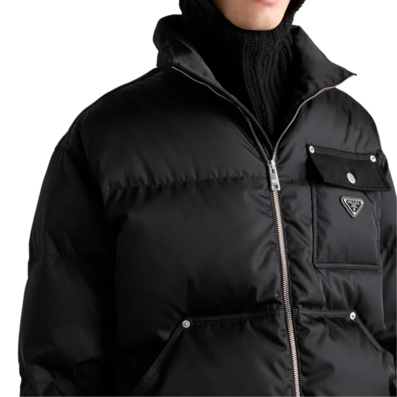PRADA Triangle Logo Zipped Padded Jacket-4
