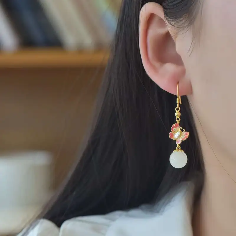 Gifts Hetian Jade Earrings White Jade Unisex-6